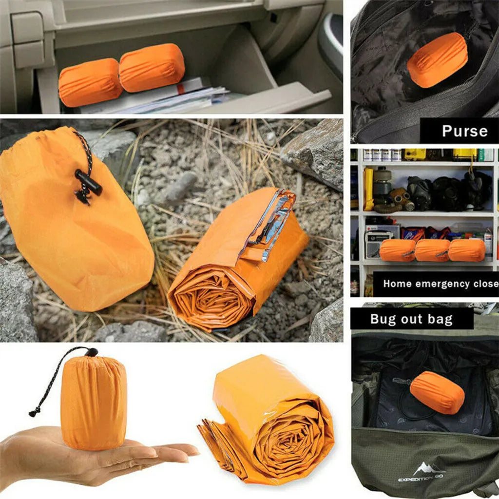  PE Outdoor Notfall Thermischer Wasserdichter Schlafsack Camping Survival E Aufbewahrungstasche (1 Set)