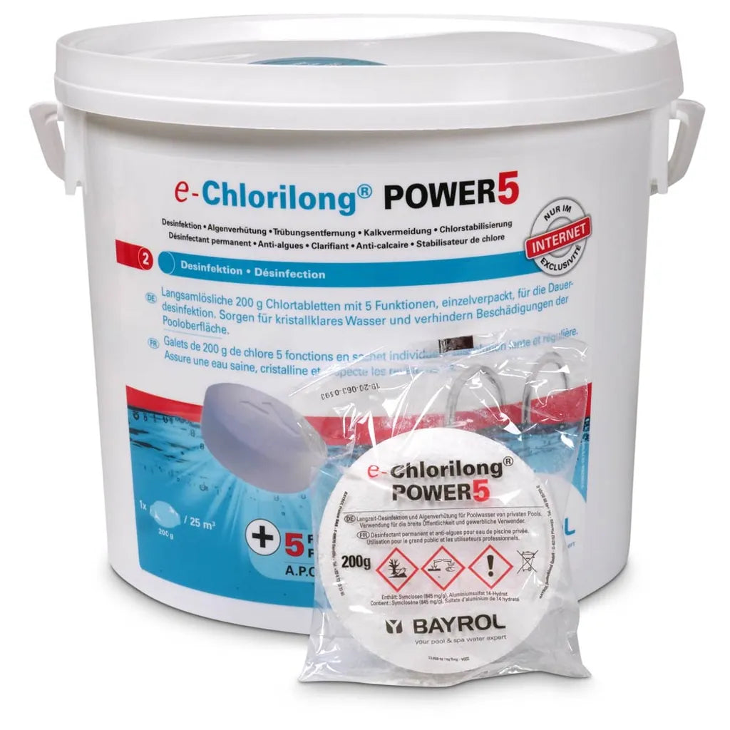  BAYROL E-Chlorilong® POWER 5 - 200 G Chlortabletten Mit 5 Funktionen 5,0 Kg
