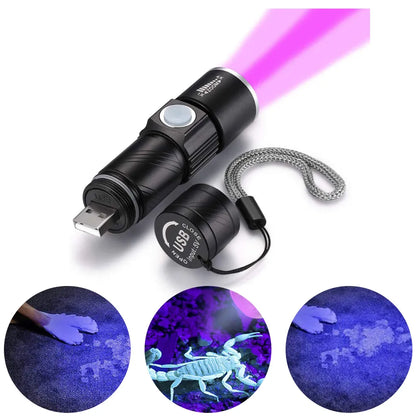  UV Taschenlampe Ultraviolette Lampenjagd 395nm Torch 4 Modi Blacklight Taschenlampen