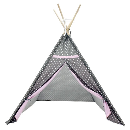  ECD Germany Spielzelt Für Kinder Mit Fenster, 115x115x160 Cm, Grau Mit Rosa Sternen, Aus Polyester - Drinnen Draußen - Kinderzelt Babyzelt Zelt Spielhaus Spielzeug Geschenkidee