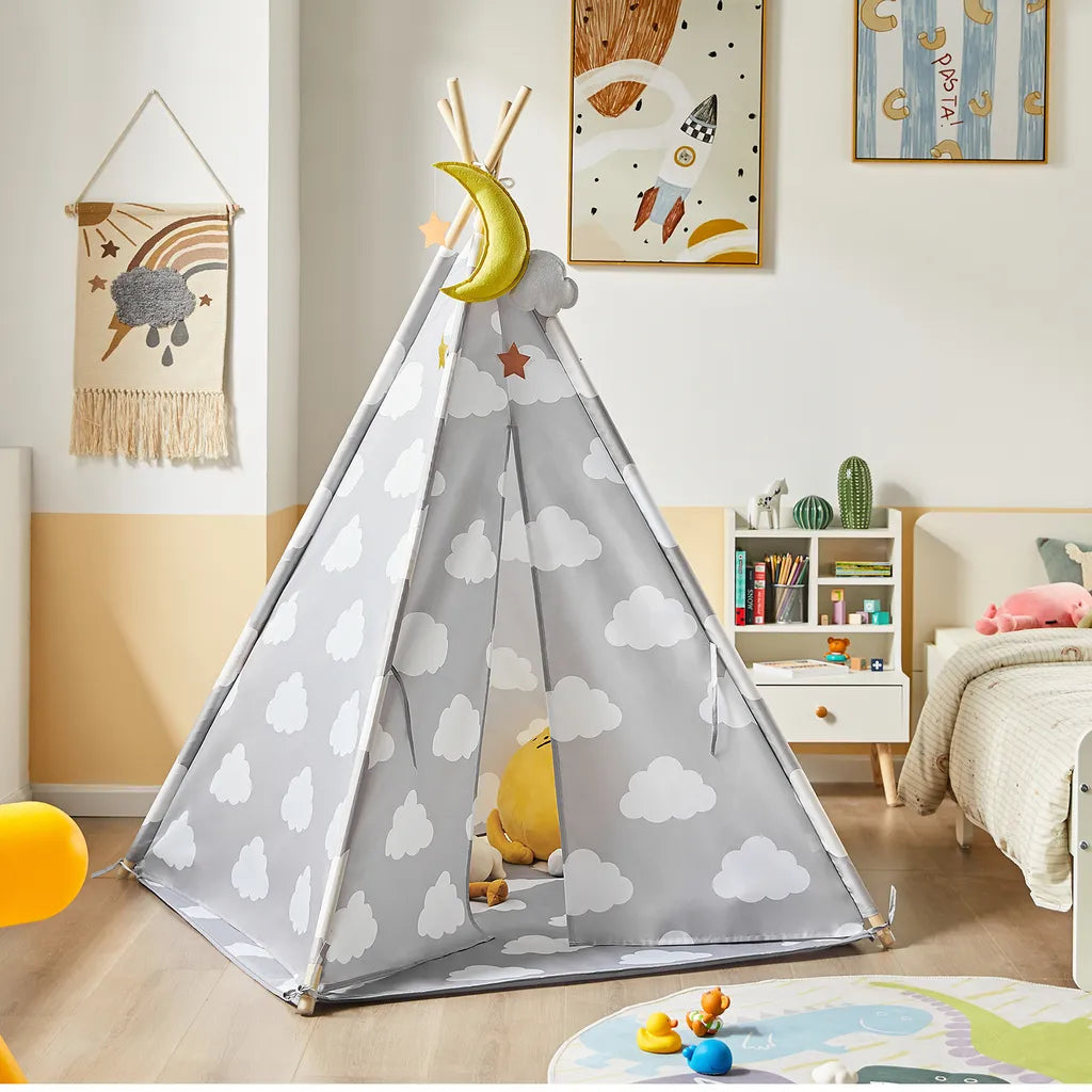  SoBuy OSS03-A01 Tipizelt Spielzelt Zelt Für Kinder Mit 1 Tür Spielhaus Kinderzelt (Grau/Wolke)