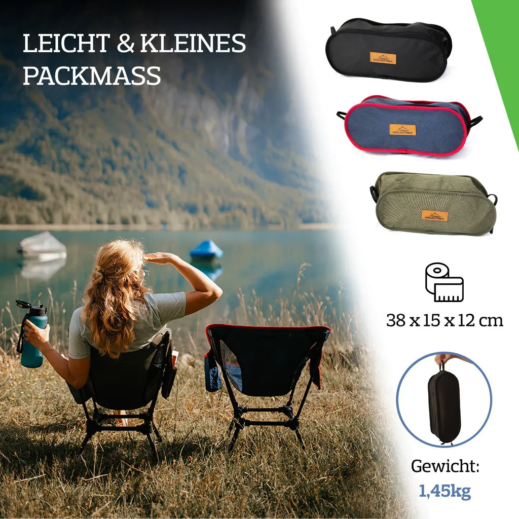  MOUNTREX® Campingstuhl Klappbar – Besonders Stabil, Leicht & Kompakt (bis 120kg) - Klappstuhl Mit Tragetasche - Angelstuhl, Camping Stuhl, Strandstuhl - Breite Sitzfläche, Faltbar (Blau)