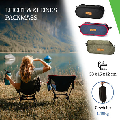  MOUNTREX® Campingstuhl Klappbar – Besonders Stabil, Leicht & Kompakt (bis 120kg) - Klappstuhl Mit Tragetasche - Angelstuhl, Camping Stuhl, Strandstuhl - Breite Sitzfläche, Faltbar (Blau)