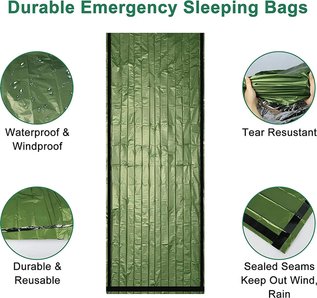  Notfall Überleben Schlafsack,Survival Biwaksack Erste Hilfe Rettungsdecken Wasserdicht Notfalldecke Warm Tube Zelt Ultraleicht Hitzeabweisend Kälteschutz Rettungszelt Für Outdoor(Grün)