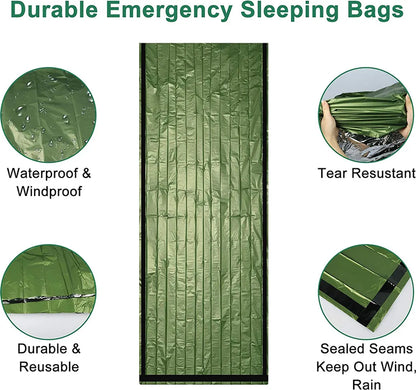  Notfall Überleben Schlafsack,Survival Biwaksack Erste Hilfe Rettungsdecken Wasserdicht Notfalldecke Warm Tube Zelt Ultraleicht Hitzeabweisend Kälteschutz Rettungszelt Für Outdoor(Grün)