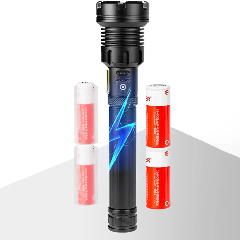  12000 Lumen Taschenlampe, LED Taschenlampe Extrem Hell USB Aufladbar 18650 Batterie, 4 Lichtmodi, Zoombar, Lange Arbeitszeit Taktische Taschenlampe