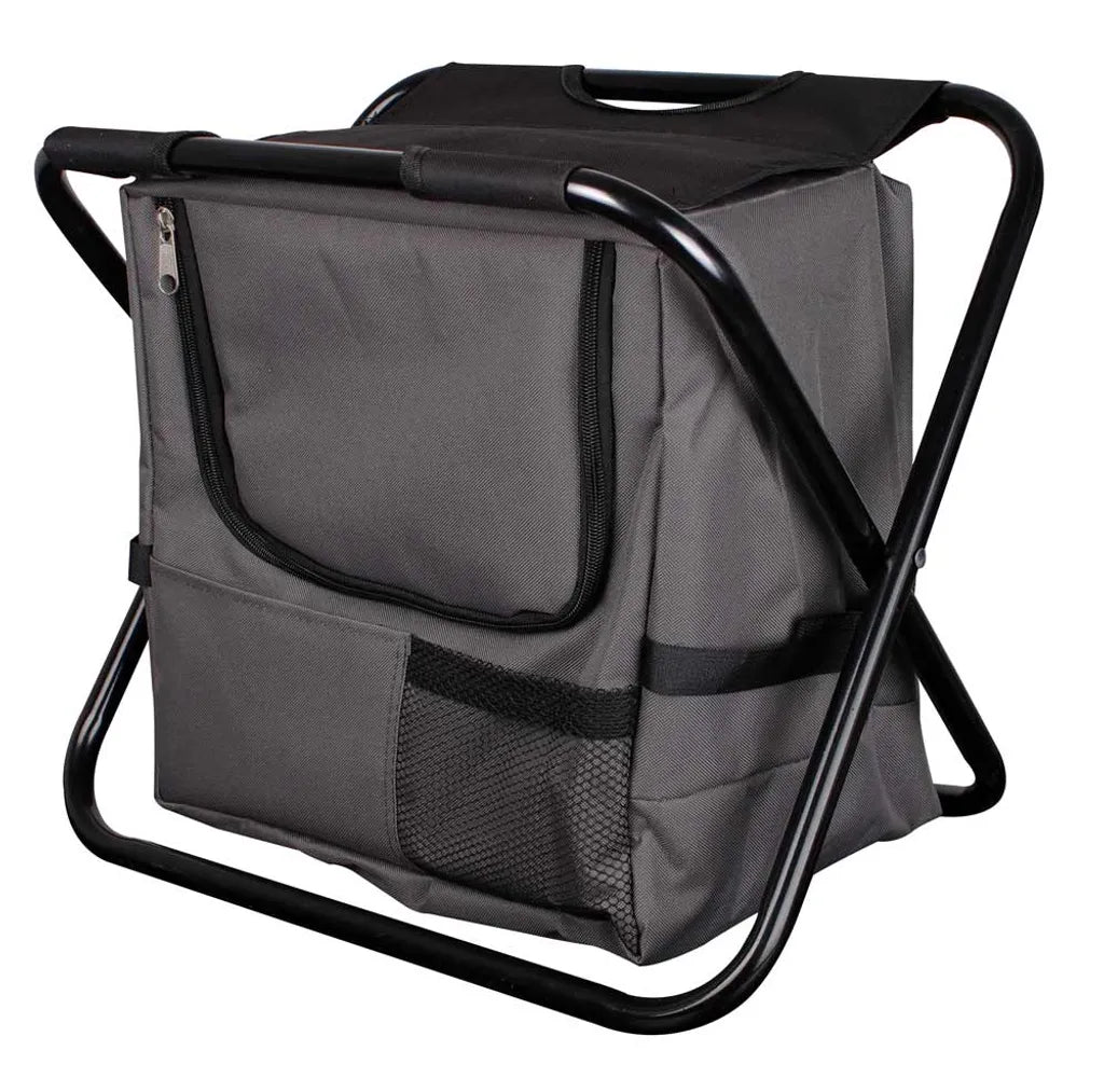  LEX MC2512 Falterbarer Anglersitz Campingstuhl Kühltasche Schwarz Anthrazit 29x42x36cm