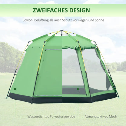  Outsunny Camping Zelt 6 Personen Zelt Familienzelt Kuppelzelt PU2000mm Einfache Einrichtung Für Familien Trekking Festival Stahl Glasfaser Grün 320 X 320 X 180 Cm