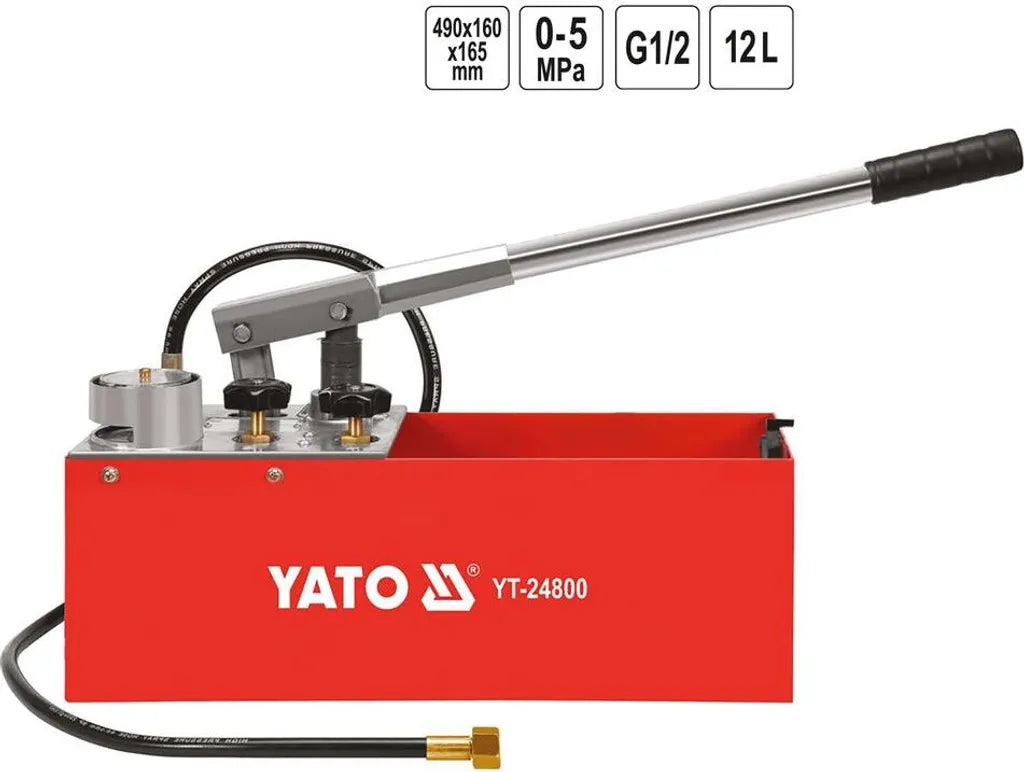 YATO Abdrückpumpe Druckprüfpumpe Druckprobepumpe Prüfpumpe Handprüfpumpe Für Druckprobe 12L 50 Bar 5MPA