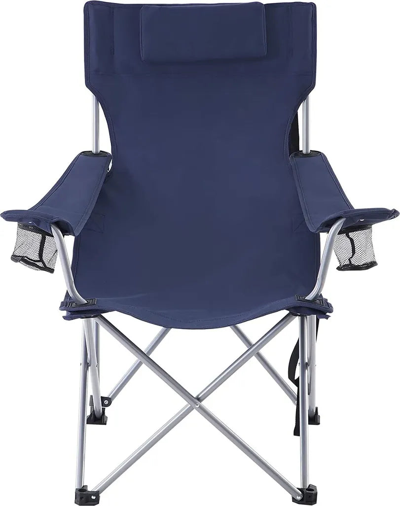  SONGMICS Campingstuhl, Klappstuhl, Outdoor-Stuhl Mit Armlehnen, Kopfstütze Und Getränkehaltern, Stabiles Gestell, Bis 150 Kg Belastbar, Dunkelblau GCB09IN