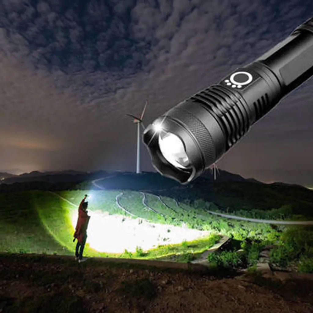  10000 Lumen Taschenlampe, LED Taschenlampe Extrem Hell 5000mAh USB Aufladbar 26650 Batterie Enthalten, 5 Lichtmodi, Zoombar, Lange Arbeitszeit Taktische Taschenlampe