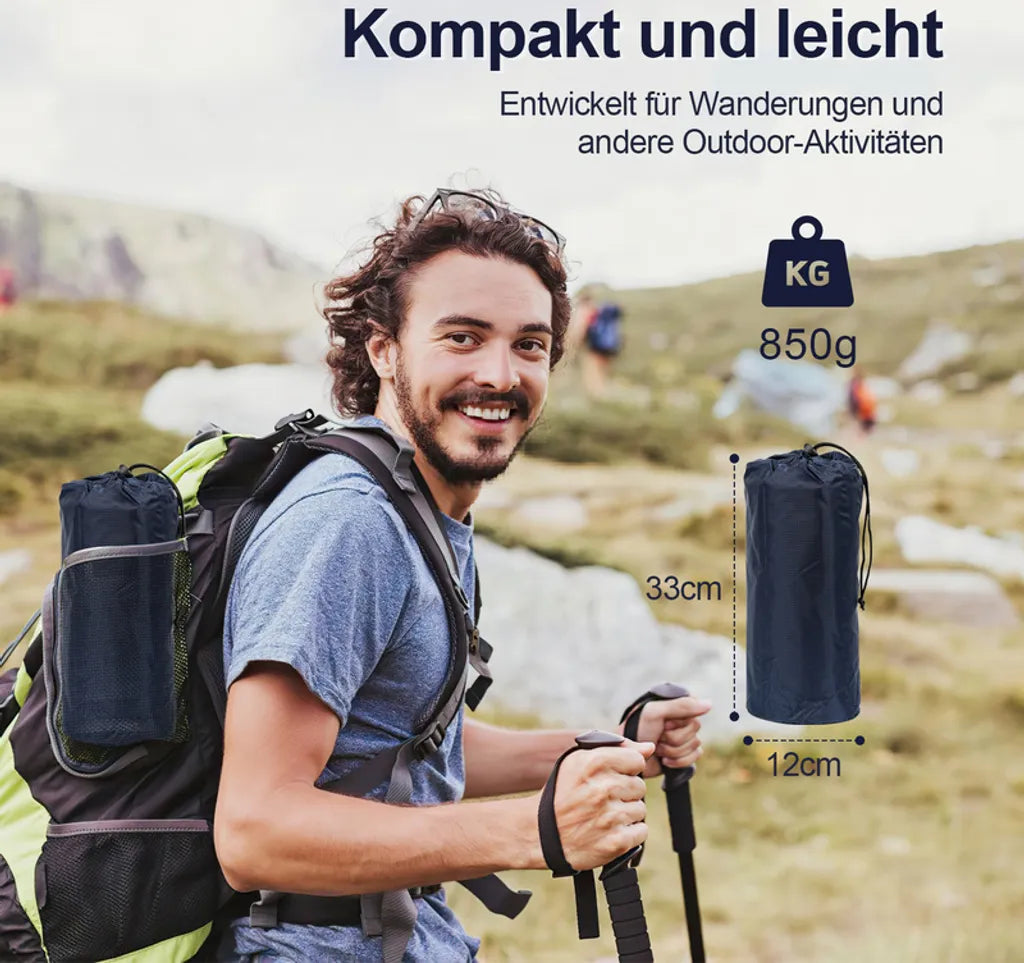  Jiubiaz Camping Isomatte, Kompakte, Selbstaufblasende Schlafmatte Mit Leichtem, Feuchtigkeitsbeständigem Kissen, 192 X 60 X 8.5 Cm, Navy Blau