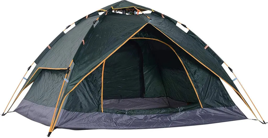 Outsunny Doppelzelt Campingzelt Outdoorzelt Familienzelt Quick-Up-Zelt 2 Erwachsene + 1 Kind 4 Jahreszeiten Wasserdicht Tragetasche 2 Türen Polyester + Glasfaser Dunkelgrün 210 X 210 X 140 Cm