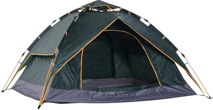  Outsunny Doppelzelt Campingzelt Outdoorzelt Familienzelt Quick-Up-Zelt 2 Erwachsene + 1 Kind 4 Jahreszeiten Wasserdicht Tragetasche 2 Türen Polyester + Glasfaser Dunkelgrün 210 X 210 X 140 Cm