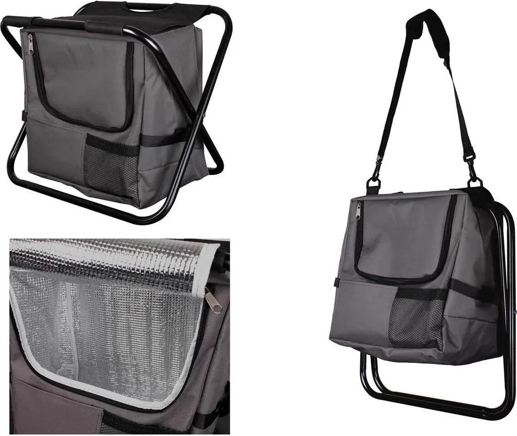  LEX MC2512 Falterbarer Anglersitz Campingstuhl Kühltasche Schwarz Anthrazit 29x42x36cm