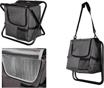  LEX MC2512 Falterbarer Anglersitz Campingstuhl Kühltasche Schwarz Anthrazit 29x42x36cm