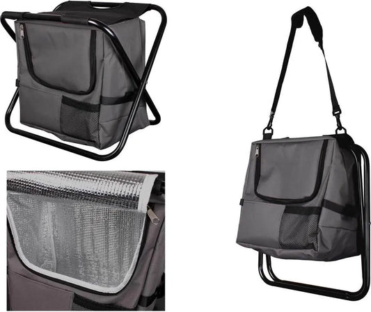  LEX MC2512 Falterbarer Anglersitz Campingstuhl Kühltasche Schwarz Anthrazit 29x42x36cm