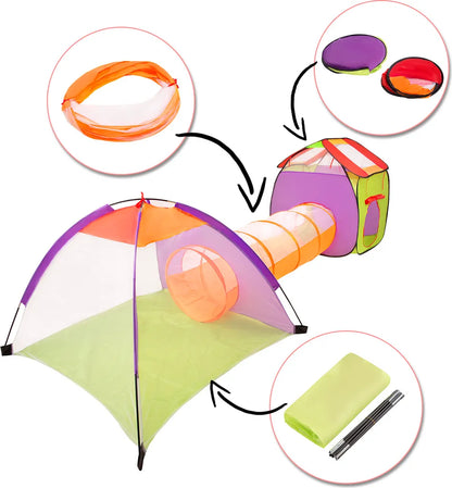  Selonis 3in1 Spielzelt Mit Tunnel Spielplatz Popup Bällebad Mit 900 Bälle Für Kinder, Mehrfarbig:weiß/gelb/orange/babyblau/türkis