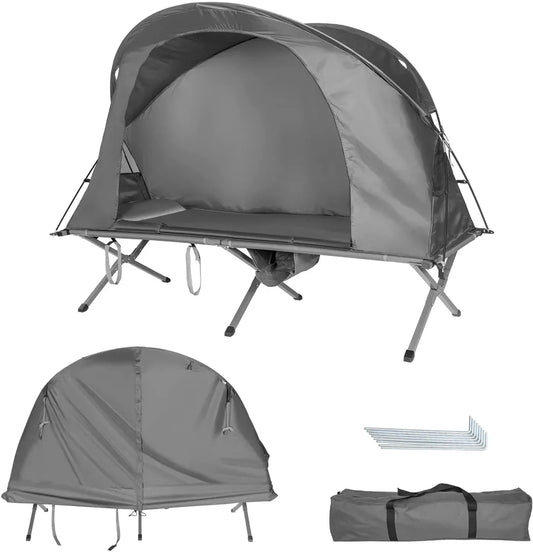  COSTWAY 4in1 Campingzelt Set Faltbar Für 1 Personen Mit Aufblasbare Matratze Tragetasche Abdeckung & Erhöhtem Campingbett & Zelt Kuppelzelt 120kg Belastbar