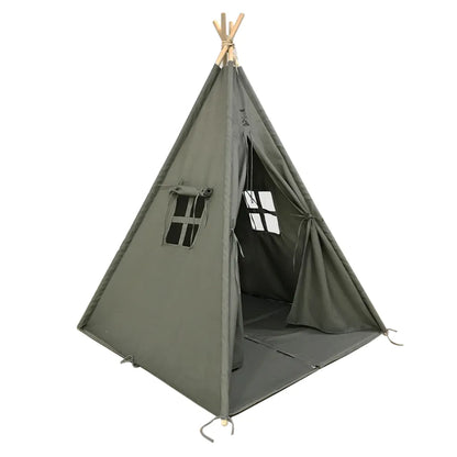  SUNNY Alba Tipizelt Für Kinder In Grau | Indienner / Tipi / Wigwam Zelt Mit Boden Für Kinderzimmer | Spielzelt Aus Baumwolle 120x120 Cm