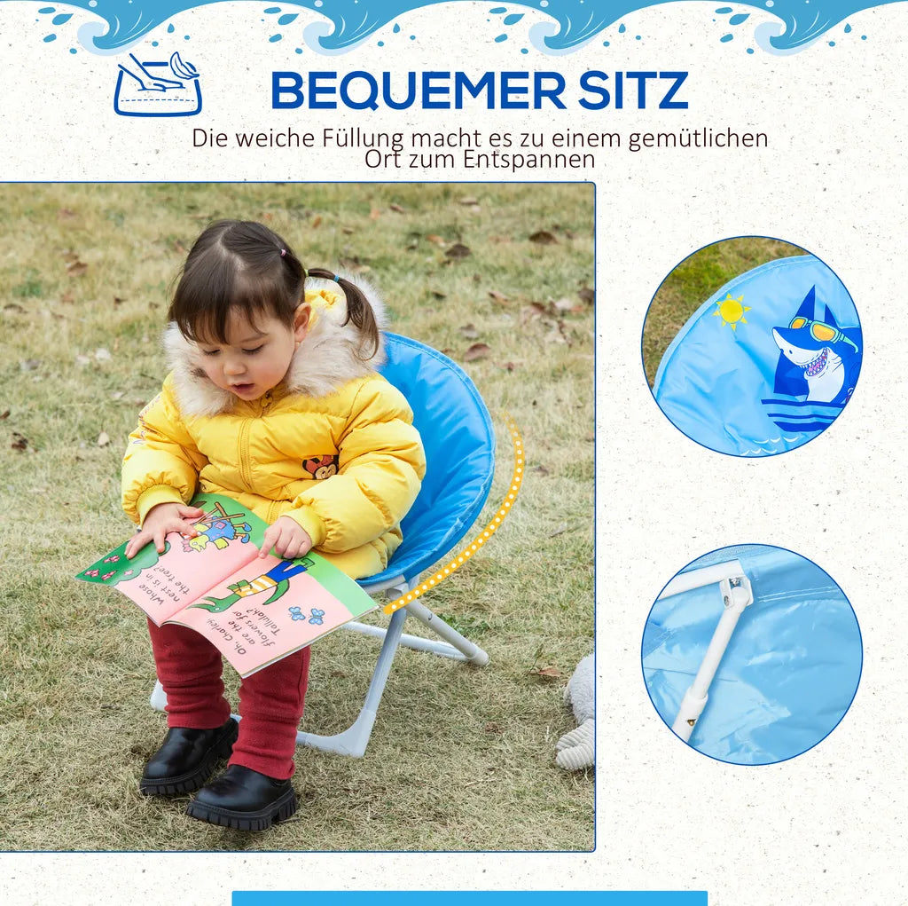  HOMCOM Moonchair Campingstühle Kinder Mondstuhl Faltbar Kinder-Klappsessel Klappbar In-& Outdoor Leicht Zu Tragen Für Kleinkind Mädchen Junge Stahl Blau Ø50 X 49H Cm