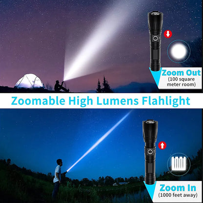  10000-Lumen-Taschenlampe, Einschließlich USB-wiederaufladbarer, Taktische Taschenlampe Mit Langer Arbeitszeit