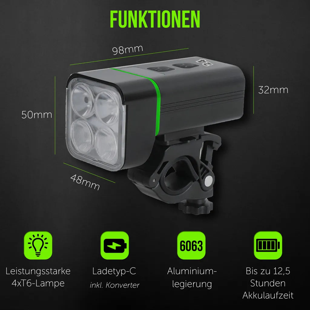  Activ24™ - Sehr Starke LED Fahrradlampe - Leistungsstarke 2000 Lumen Fahrradlampe - Schwere Aluminium Qualität - USB Aufladbar - 2000LM