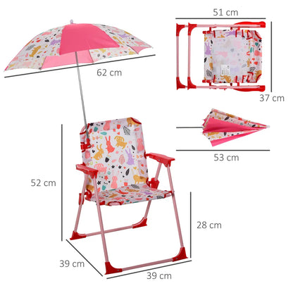  Outsunny Kinder-Campingstuhl Mit Sonnenschirm Kinder-Strandstuhl Klappstuhl Für 1-3 Jahre Leichte Gewicht Metall Rot 39 X 39 X 52cm