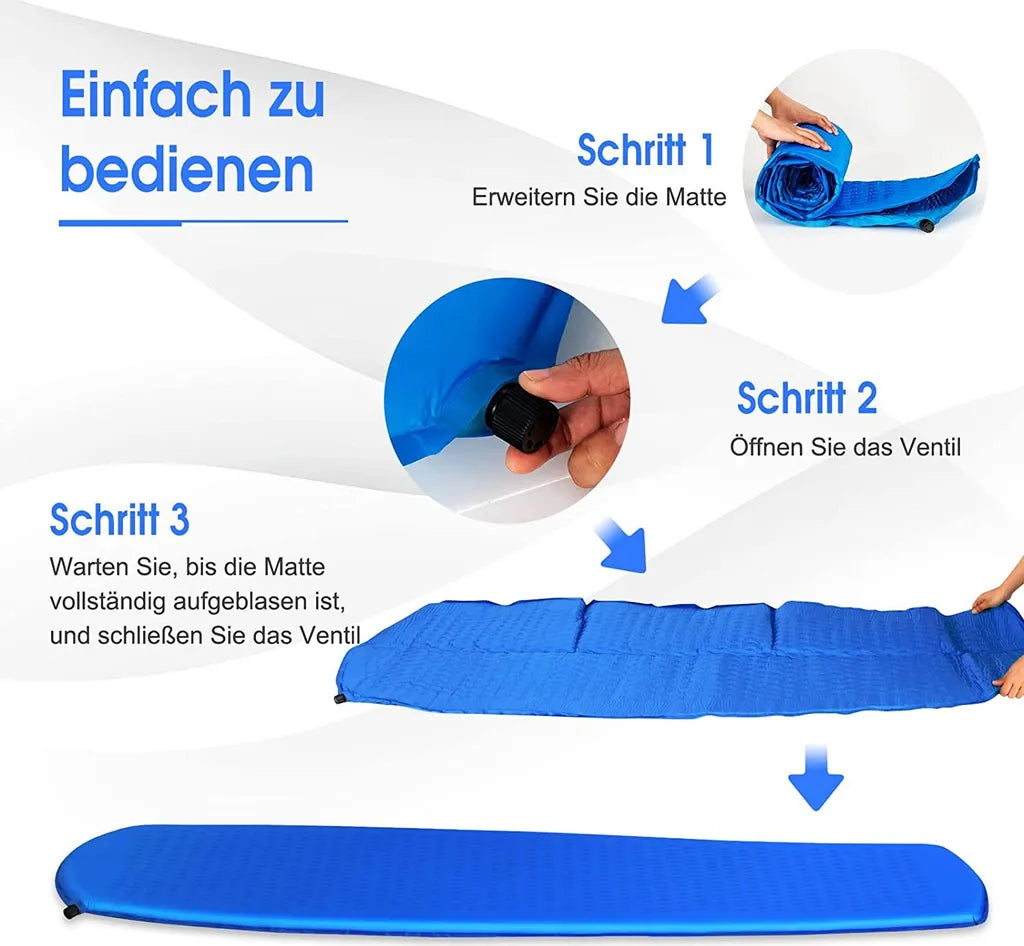  COSTWAY Camping Isomatte 200 X 65 Cm, Campingmatratze Selbstaufblasend, Schlafmatte Inklusive Tragetasche Ultraleicht, Feuchtigkeitsbeständig, Für Camping, Reisen Und Wandern