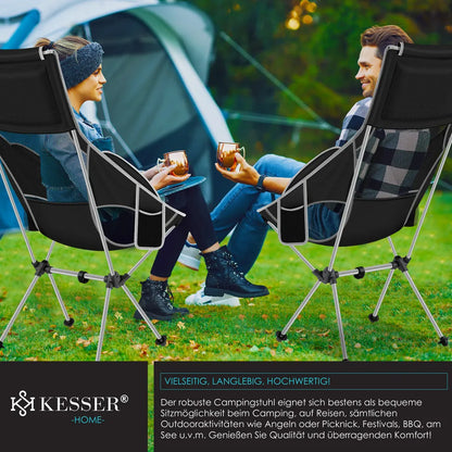  KESSER® Campingstuhl Faltbar Klappbar Mit Hoher Rückenlehne Tragbar Angelstuhl Camping Stuhl Faltstuhl Bis 120 Kg Strandstuhl Angelstuhl Klapphocker Mit Getränkehalter Outdoor Stuhl, Farbe:Schwarz / Grau