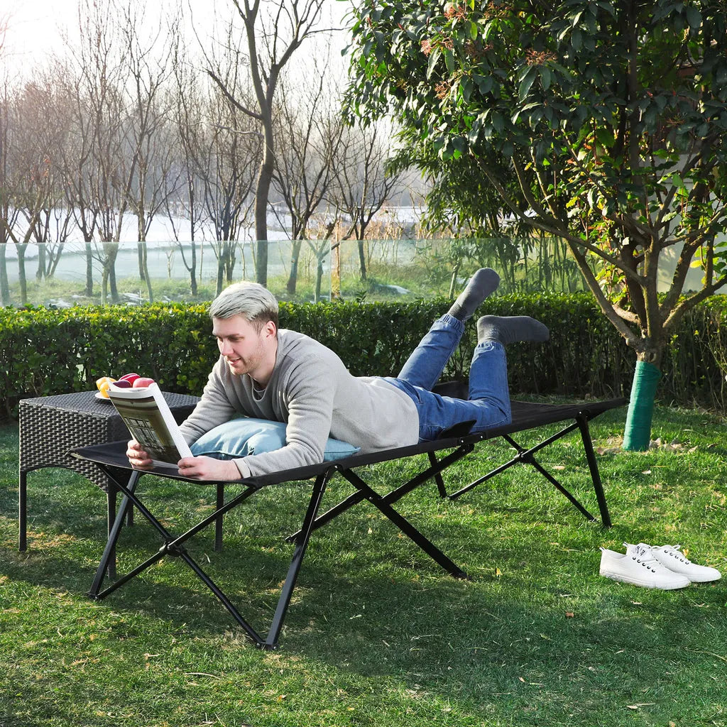  SONGMICS Campingbett Schwarz Oxford-Gewebe XL 206 X 75 X 45 Cm Bis 260 Kg Belastbar Feldbett Stahl Gartenliege Sonnenliege GCB25H