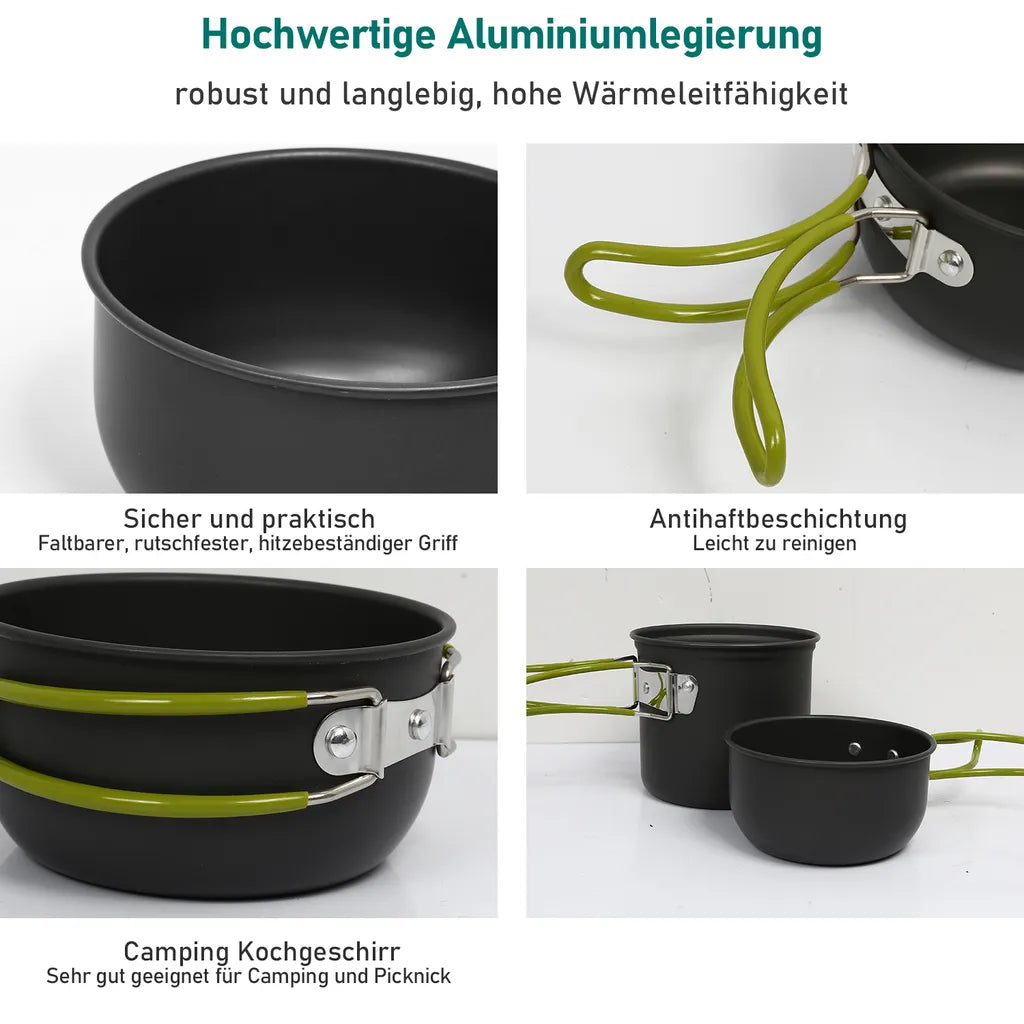  Wolketon 9x Camping Kochgeschirr Campingpfanne Packsack Kochset Trekking 1-2 Person Koch
