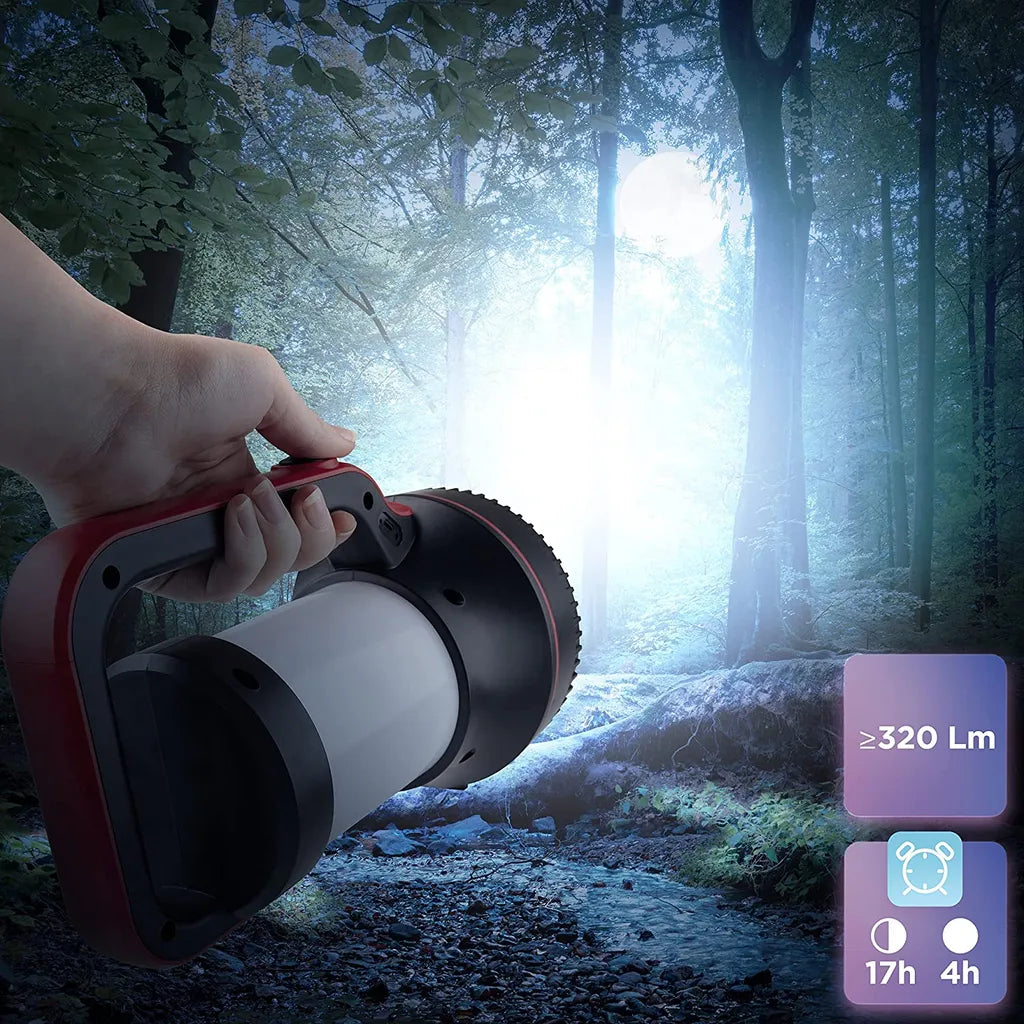  Duronic RL74 Taschenlampe | Mit Laterne Im Gehäuse | LED Mit 320 Lumen | 10.000 MAh Wiederaufladbarer Strahler Mit Drei Leuchtmodi | Für Camping Und Stromausfall | Helle Outdoor Lampe | Mit Handgriff
