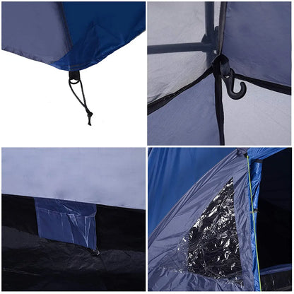  Outsunny Doppelwandzelt Kuppelzelt Outdoor Iglu Familienzelt Für 4 Personen 4 Jahreszeiten Wasserdicht Mit Tragetasche Moskitonetz Tür Polyester + Glasfaser Blau 250 X 300 X 130 Cm