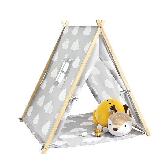  SoBuy OSS02-F01 Spielzelt Zelt Für Kinder Mit 2 Türen Und Einem Fenster Spielhaus (Hellgrau/Wolke) BHT Ca.: 105x109x100cm