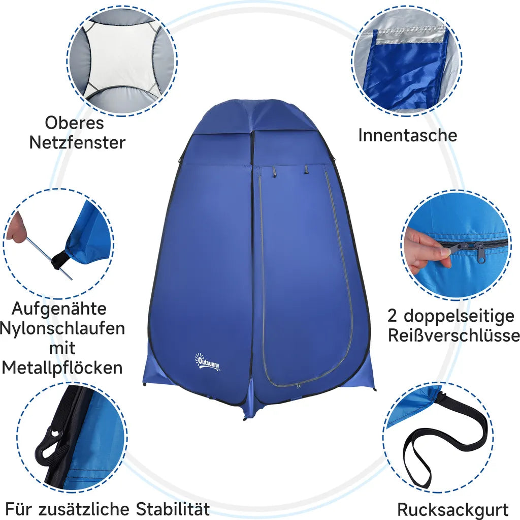  Outsunny Pop Up Toilettenzelt Mobiles Camping Duschzelt Umkleidezelt Mit Innentasche Duschkabine Umkleidekabine Wasserfest Polyester Dunkelblau 120 X 120 X 190 Cm