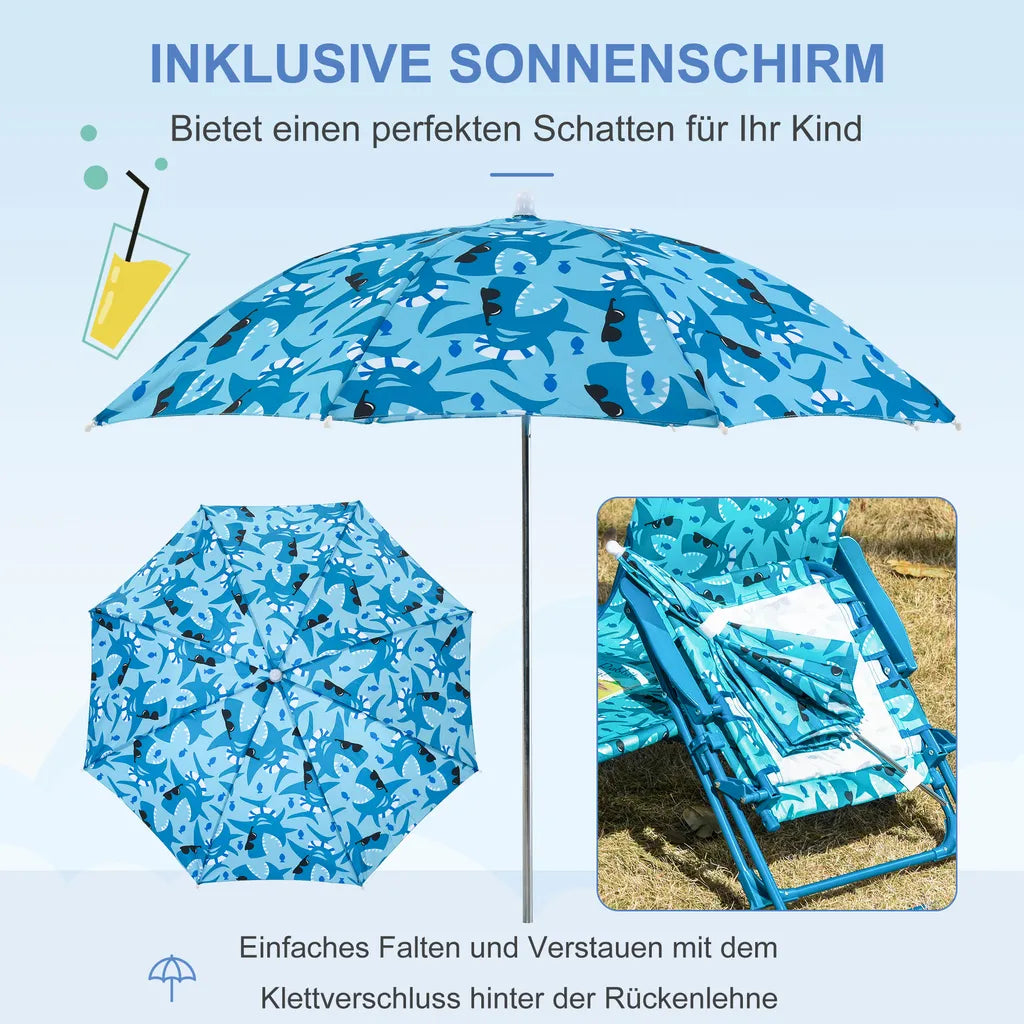  Outsunny Kinder-Campingstuhl Mit Sonnenschirm Kinder-Strandstuhl Klappstuhl Für 1-3 Jahre Leichte Gewicht Metall Blau 39 X 39 X 52cm