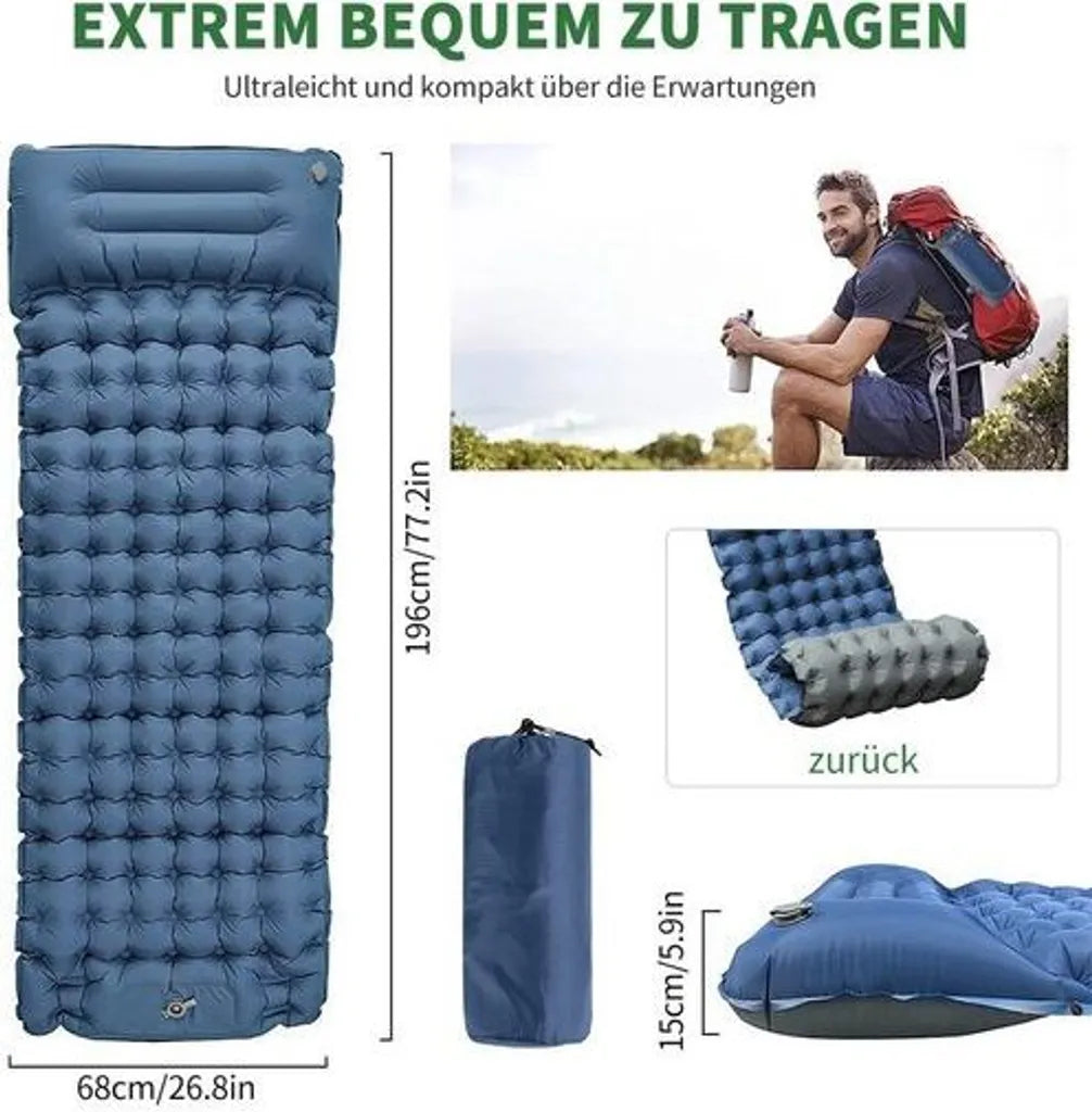  Isomatte Camping Aufblasbar,9cm Dicke Isomatten Ultraleicht Mit Kissen Isomatte Selbstaufblare Schlafmatte,wasserdichte & Faltbare