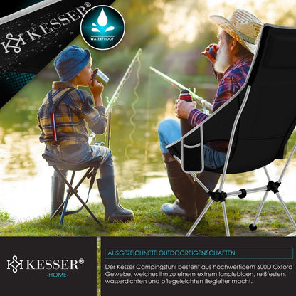  KESSER® Campingstuhl Faltbar Klappbar Mit Hoher Rückenlehne Tragbar Angel Stuhl Camping Stuhl Faltstuhl Bis 120 Kg Strandstuhl Angelstuhl Klapphocker Mit Getränkehalter , Outdoor Stuhl, Farbe:Schwarz / Grau
