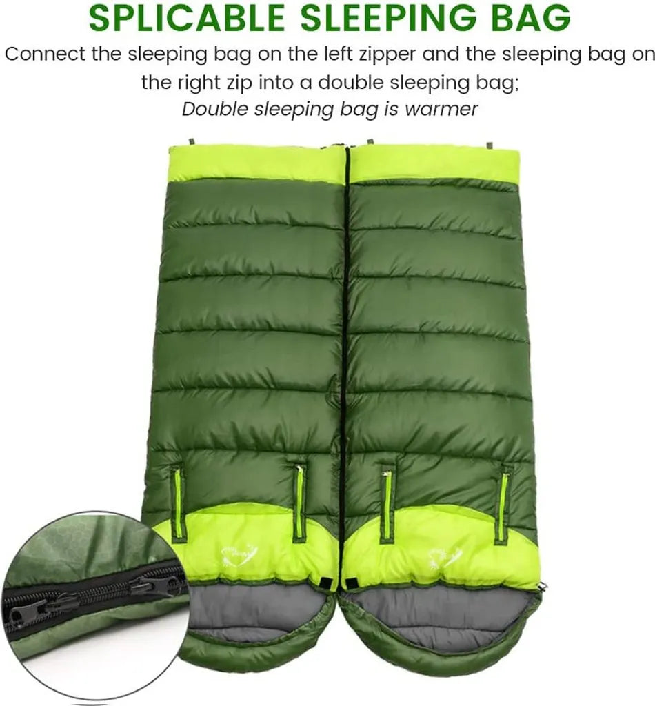  Outdoor Camping Schlafsack-Leicht,Kompakt,Wasserdicht,Warm Für 3-4 Jahreszeiten,Spleißbarer Schlafsack Für Camping,Wandern Und Bergsteigen,Grün,Reißverschluss Links