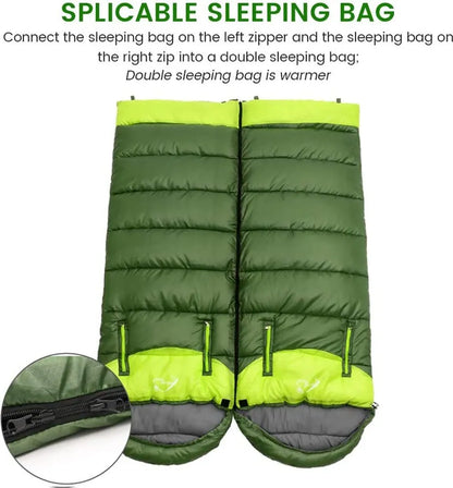  Outdoor Camping Schlafsack-Leicht,Kompakt,Wasserdicht,Warm Für 3-4 Jahreszeiten,Spleißbarer Schlafsack Für Camping,Wandern Und Bergsteigen,Grün,Reißverschluss Links