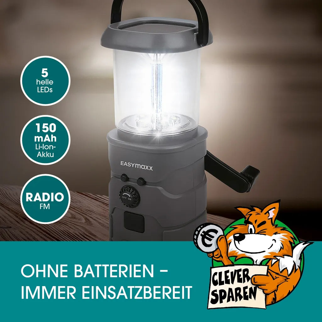 EASYmaxx Akku-Lampe Mit Radio - Lädt über Solar, Kurbel Und USB