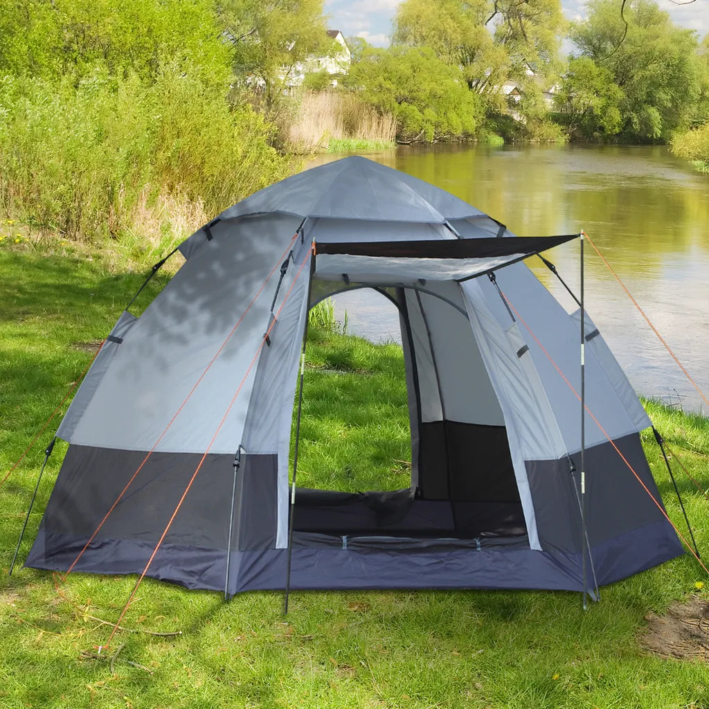  Outsunny Camping Zelt 3-4 Personen Zelt Familienzelt Kuppelzelt 210T PU3000mm Einfache Einrichtung Für Familien Trekking Festival Stahl Glasfaser Grün+Grau 240 X 240 X 195 Cm