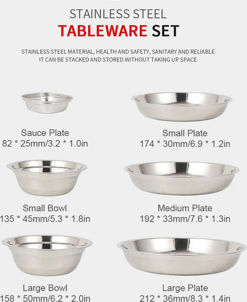  CLS 22-teiliges Tragbares Essteller-Set, Camping-Geschirr-Set, Polierter Edelstahl, Schš¹sseln, Suppent?pfe Mit Aufbewahrungstasche Fš¹r Das Kochen Im Freien, Camping, Picknick, Grillen