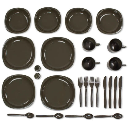  Black Snake® Camping Geschirrset | 26 Tlg. Bruchfestes Outdoor Geschirr- Und Besteckset Für 4 Personen | Oliv