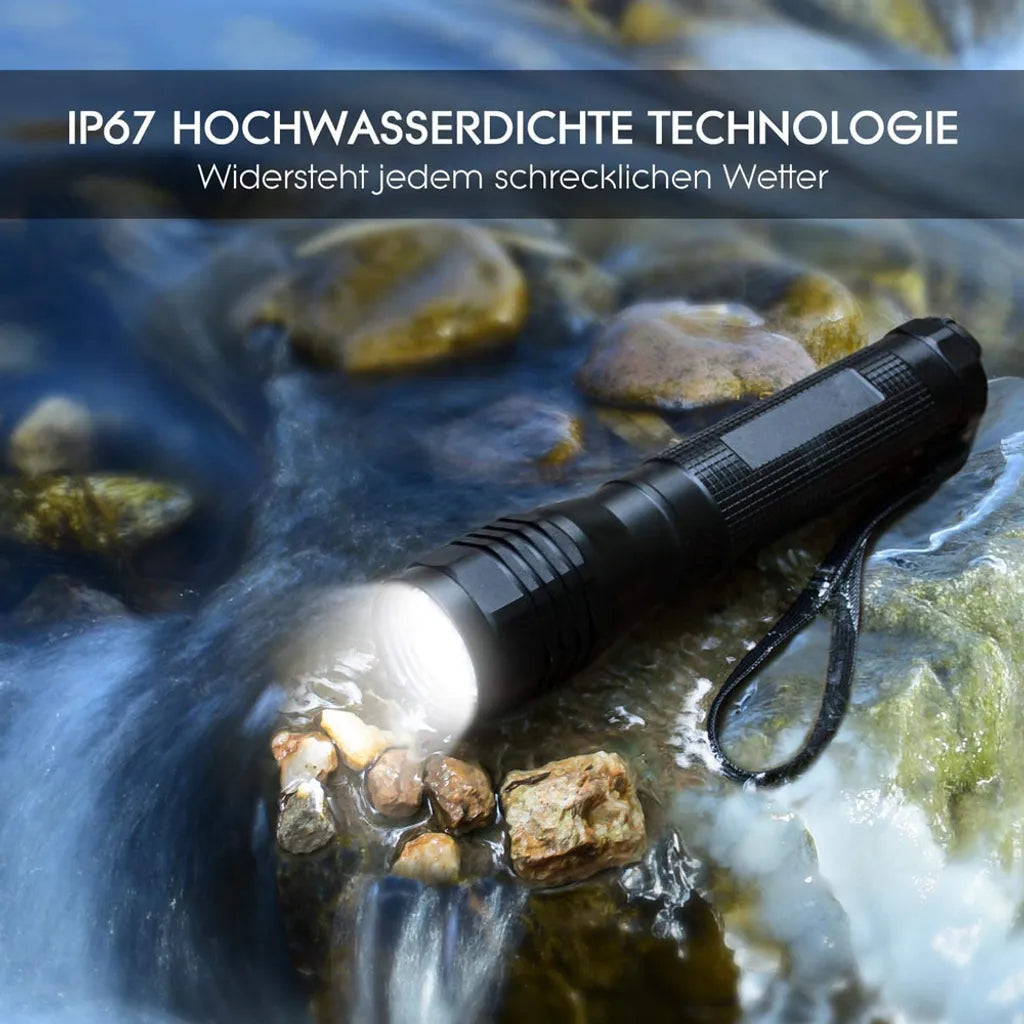  LED Taschenlampe Superhell Zoombar Taschenlampen Tragbare Handlampe Wasserdicht IPX6, Notlicht, Camping Wandern Outdoor Notüberleben Licht