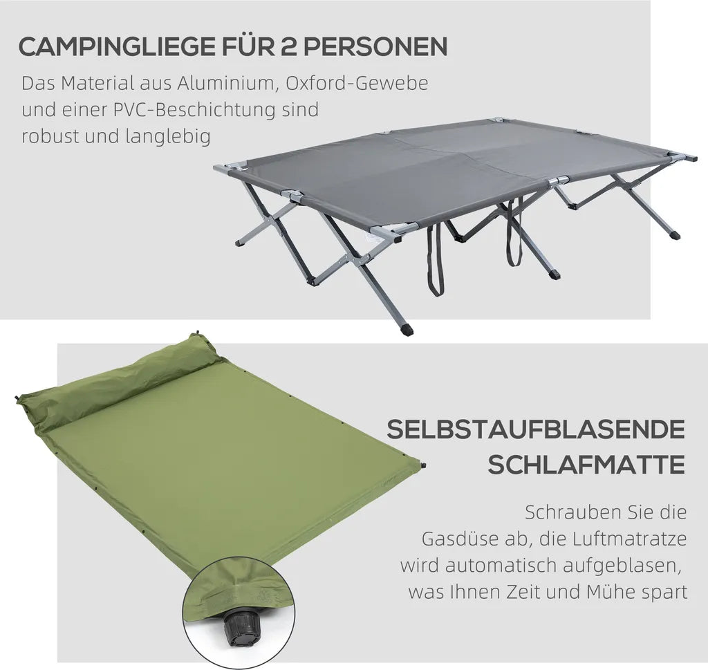  Outsunny Campingbett Mit Zelt Erhöhtes Feldbett Für 2 Person Kuppelzelt Mit Luftmatratze Inkl. Tragetasche Grau 200 X 146 X 159 Cm