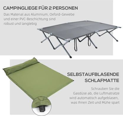  Outsunny Campingbett Mit Zelt Erhöhtes Feldbett Für 2 Person Kuppelzelt Mit Luftmatratze Inkl. Tragetasche Grau 200 X 146 X 159 Cm