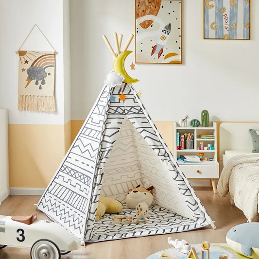 SoBuy OSS03-A03 Tipizelt Spielzelt Zelt Für Kinder Mit 1 Tür Spielhaus Kinderzelt (Weiß/Schwarz)