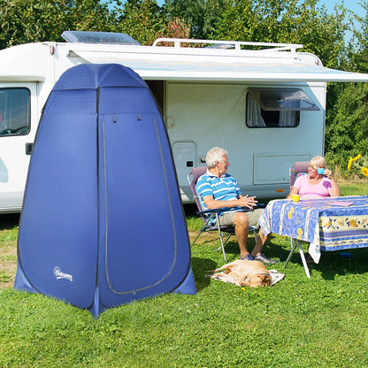  Outsunny Pop Up Toilettenzelt Mobiles Camping Duschzelt Umkleidezelt Mit Innentasche Duschkabine Umkleidekabine Wasserfest Polyester Dunkelblau 120 X 120 X 190 Cm